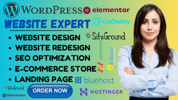 Gig Preview - Design wordpress blog website bluehost hostinger siteground godaddy