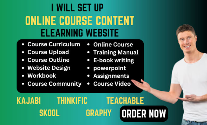 Gig Preview - Do professional online course content thinkific VA website