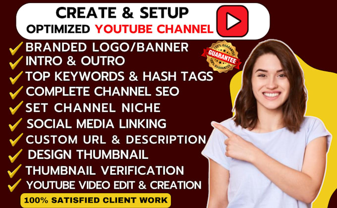 Bestseller - create and setup youtube channel with logo, banner, intro, outro