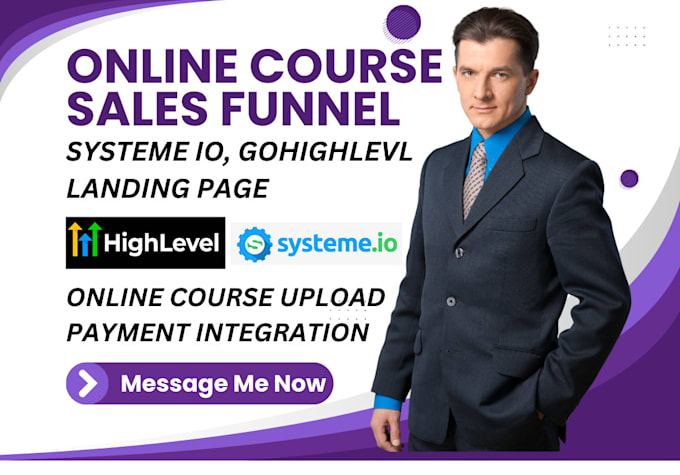 Gig Preview - Create online course sales funnel, systeme io, gohighlevel landing page