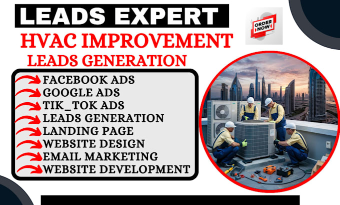 Gig Preview - Hvac leads google ads hvac facebook ads air condition water damage leads website