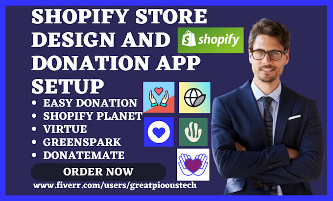 Gig Preview - Setup shopify donation easy donation shopify planet virtue greenspark donatemate