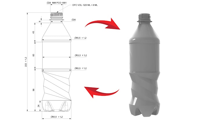 Gig Preview - Do 3d modeling of bottles from drawings and sketches