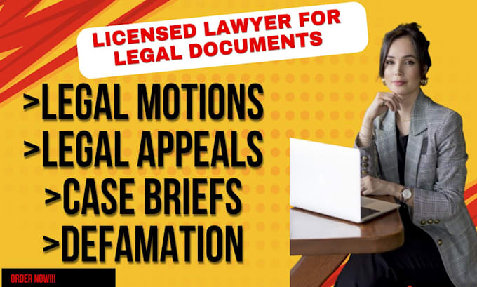 Gig Preview - Be lawyer for court motions, lawsuits, complaints, and legal documents