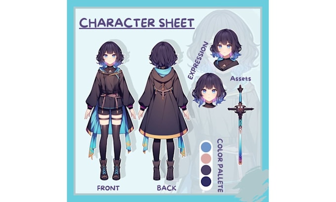 Gig Preview - Draw anime vtuber reference sheet for your original character live2d models