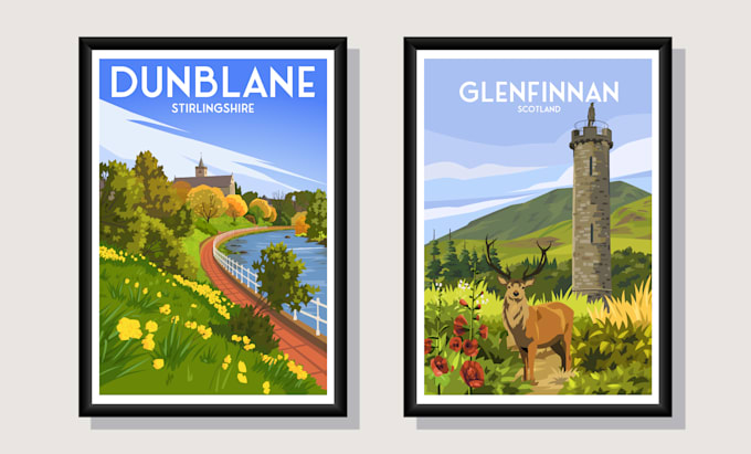 Gig Preview - Create a unique, retro, or vintage travel poster