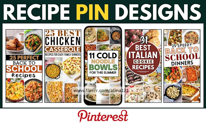 Gig Preview - Create 100 recipe pin designs with scheduled pinterest post