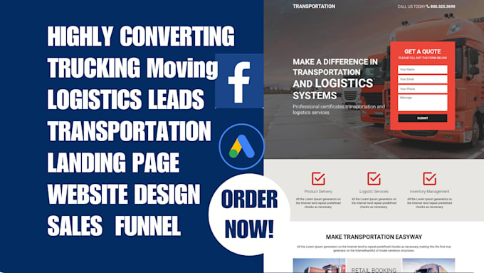 Gig Preview - Generate trucking moving transport lead landing page trucking website design