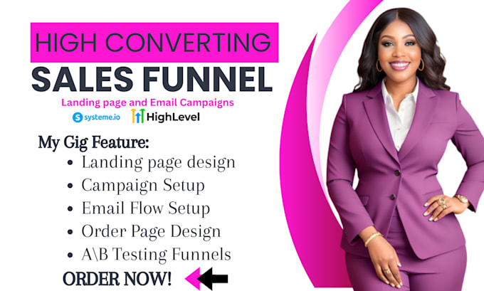 Gig Preview - Setup sales funnel, landing pages, systeme io, kajabi, hubspot, gohighlevel,zoho