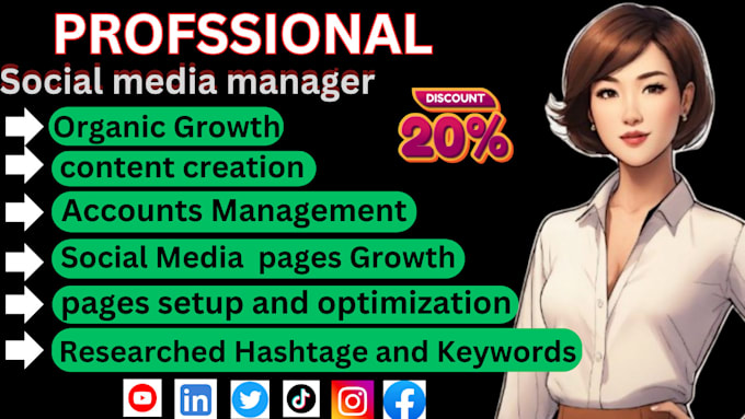 Gig Preview - Become your professional social media marketing manager and personal assistant