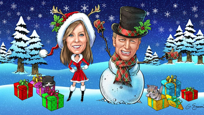 Gig Preview - Draw a christmas caricature christmas cartoon for family portrait group photo