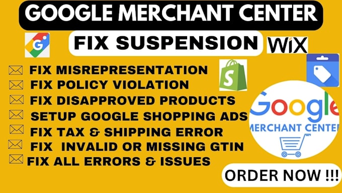 Gig Preview - Fix google merchant center suspension, misrepresentation,gtin issues,all error