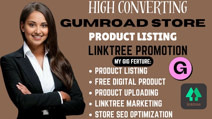 Gig Preview - Do gumroad product linktree marketing digital product uploading