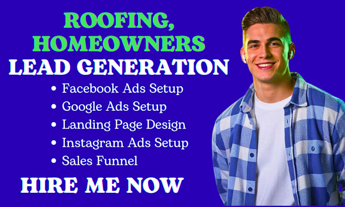 Gig Preview - Roofing contractor leads homeowners leads roofing lead facebook ads landing page