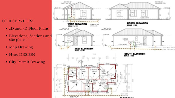 Gig Preview - Do architectural floor plan, 2d elevation, section, roof drawing for city permit