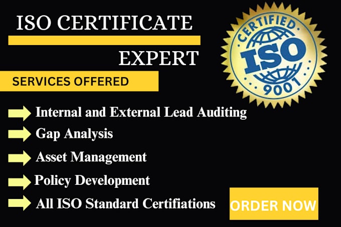 Gig Preview - Do professional iso certification consulting, get iso 9001, iso 14001 and more