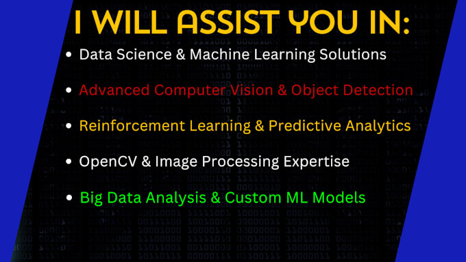 Gig Preview - Assist in data science, ml, reinforcement, object detection, opencv, big data