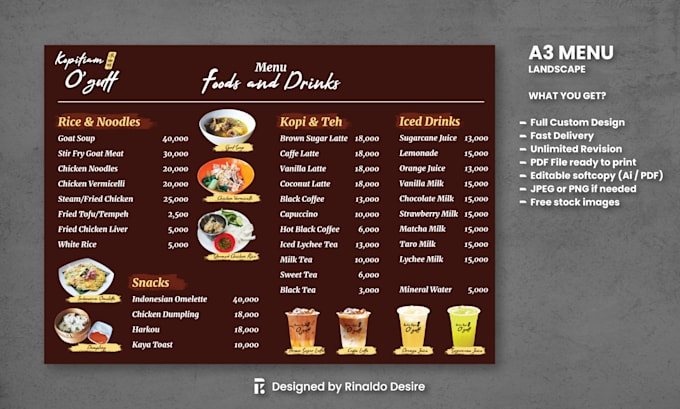 Gig Preview - Create professional foods and drinks menu design for restaurant and café