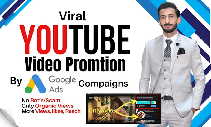 Gig Preview - Do vial organic youtube video promotion through google ads for growth