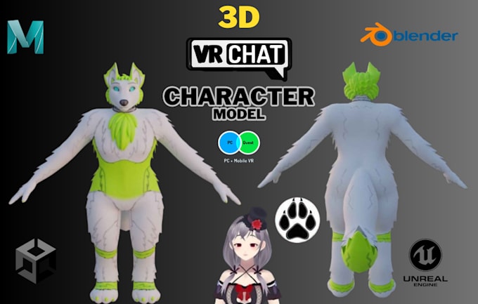 Gig Preview - Custom vrchat anime character furry model vtube avatar in pc and quest