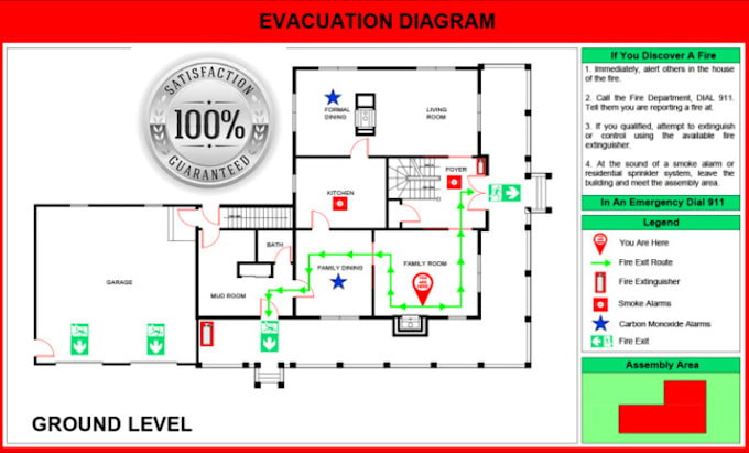 Gig Preview - Do fire evacuation map, emergency exit plan or safety label