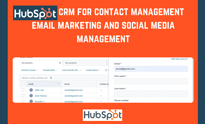 Gig Preview - Setup hubspot crm for contact management email marketing social media management