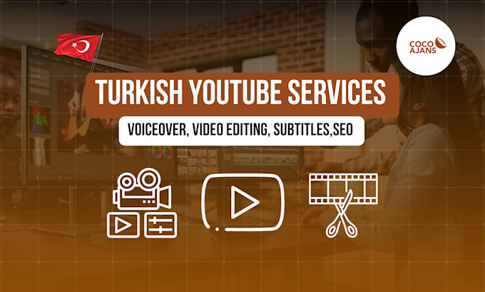 Gig Preview - Provide turkish youtube video editing, voice over, subtitles, SEO, and design