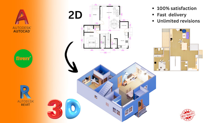 Gig Preview - Create 2d PDF or cad files into 3d models