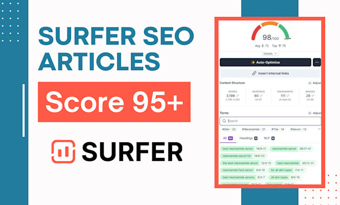 Gig Preview - Write surfer SEO articles and blog posts with a score of 95