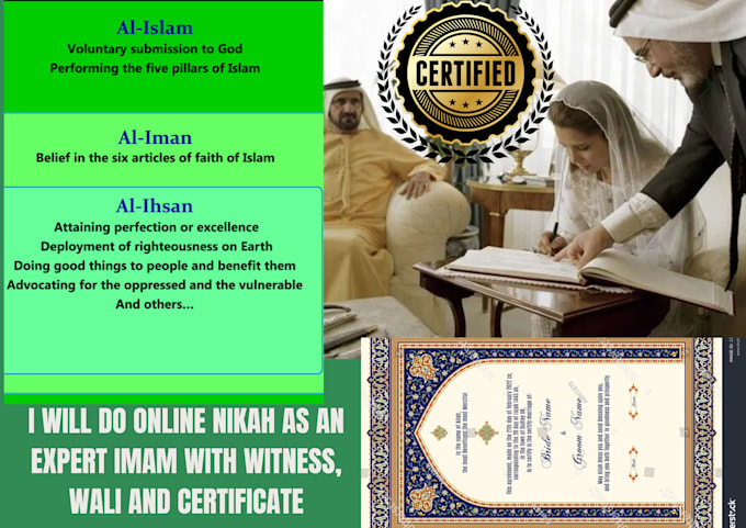 Gig Preview - Do online nikah as an imam, with witness, wali and certificate for sunnah