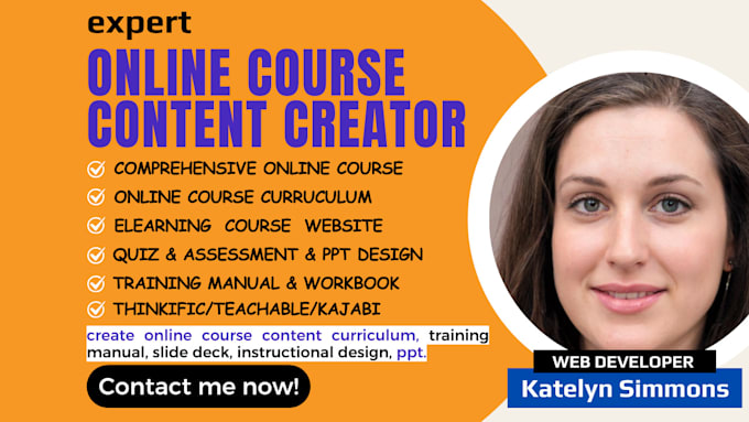 Gig Preview - Create online course content, course curriculum, ppt, and instructional design