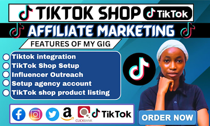 Gig Preview - Setup USA tik tok shop, tiktok affiliate program influencers outreach marketing