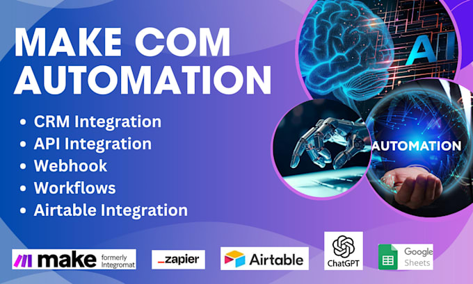 Gig Preview - Do make com automation workflow, API integration, webhook CRM scenarios