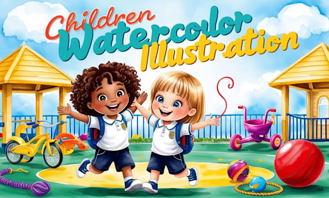 Gig Preview - Do watercolor children book illustration, children coloring book for KDP amazon