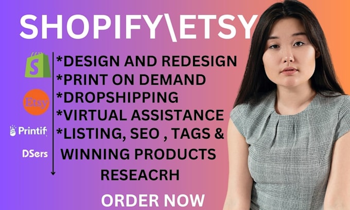 Gig Preview - Redesign shopify printful printify gelato shineon pod etsy print on demand seo