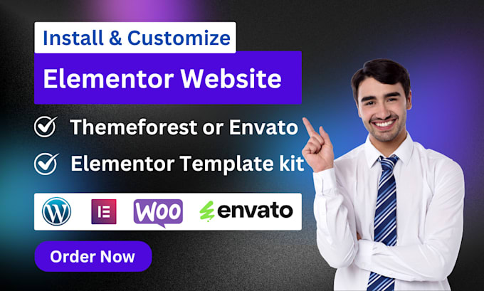 Gig Preview - Install fix or customize elementor template kit, envato elements wordpress theme