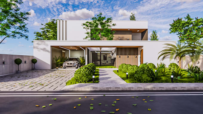 Gig Preview - Do house exterior design, exterior 3d rendering, 3d model