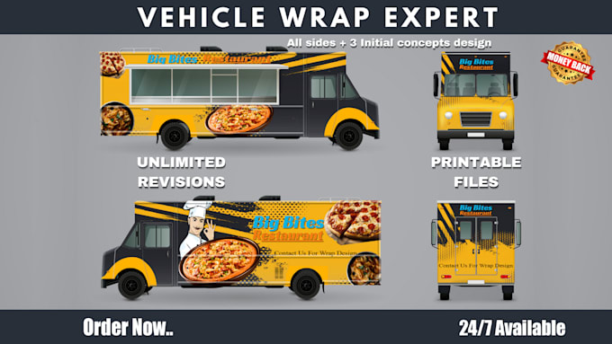 Gig Preview - Design food truck wrap, vehicle wrap car wrap, van wrap and trailer wrap