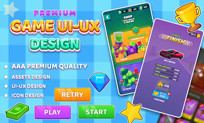 Gig Preview - Design aaa premium game art and UI UX for 2d and 3d games