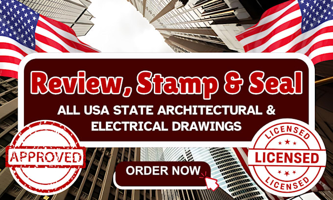 Gig Preview - Do architectural stamp, pe stamp, mep stamp and seal for USA states city permit