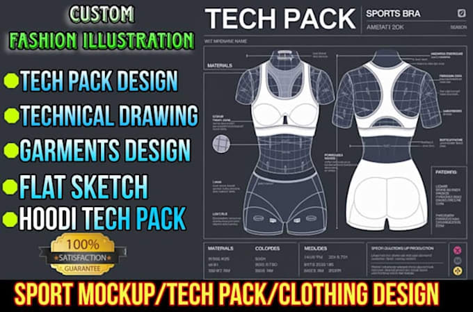 Gig Preview - Design fashion tech pack flats sketch technical clothing tech pack