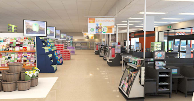 Gig Preview - Renovate 3d departmental store, render shopping mall, 3d supermarket walkthrough