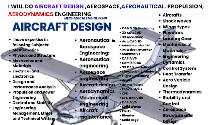 Gig Preview - Aircraft design ,aerospace, aeronautical, propulsion, aerodynamics engineering