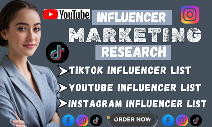 Gig Preview - Find the top instagram, youtube, tiktok influencer list for influencer marketing