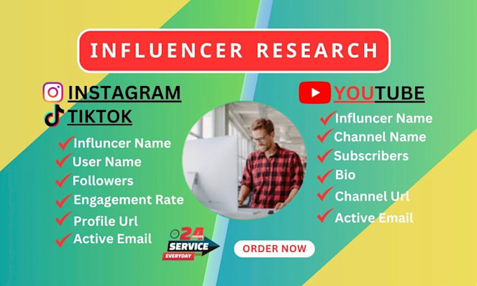 Gig Preview - Do youtube and instagram influencer list  for marketing research