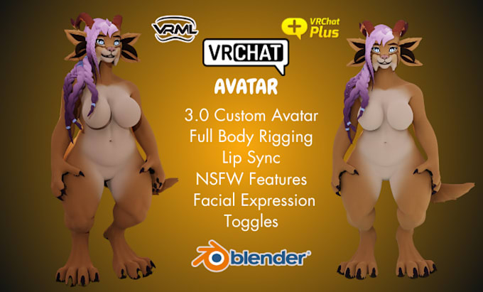 Gig Preview - Edit, upload and creae furry vrchat avatar, 3d nsfw character, fursona vtuber