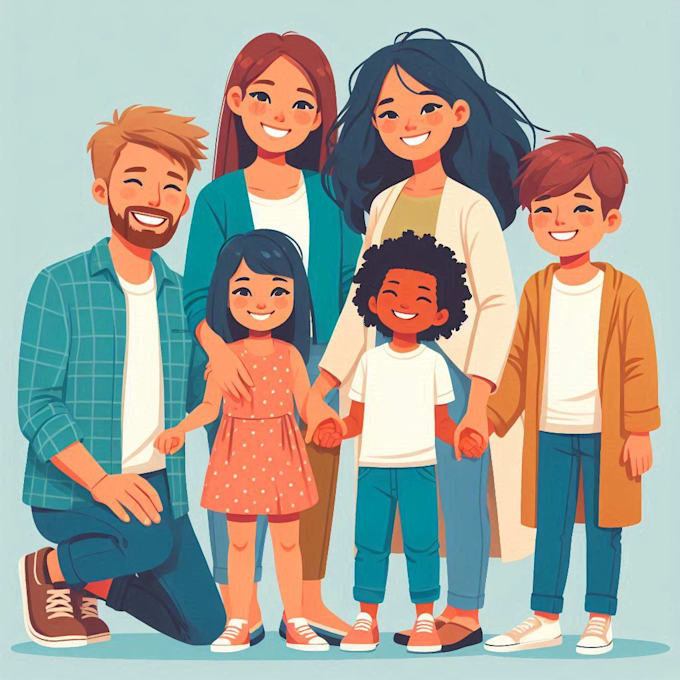 Gig Preview - Draw a vector art family portrait