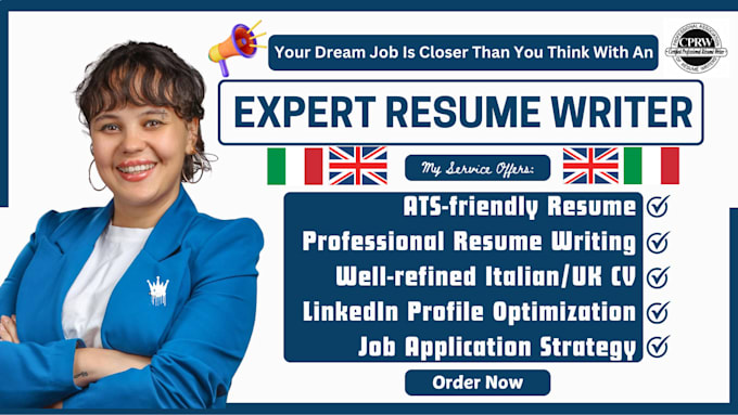 Gig Preview - Write ats friendly professional resume, italian CV resume and cover letter