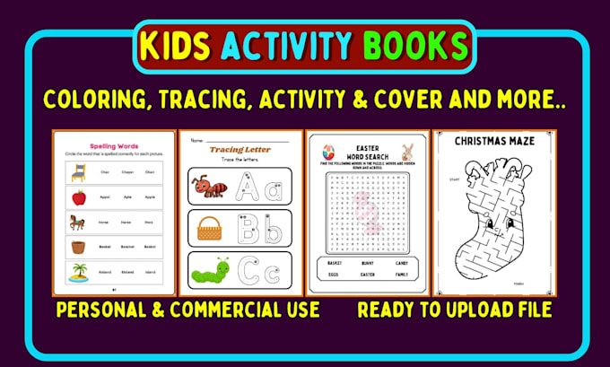 Gig Preview - Design kids activity books, worksheet, coloring book kdp