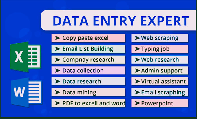 Gig Preview - Your virtual assistant for data entry, data mining, copy paste, web research